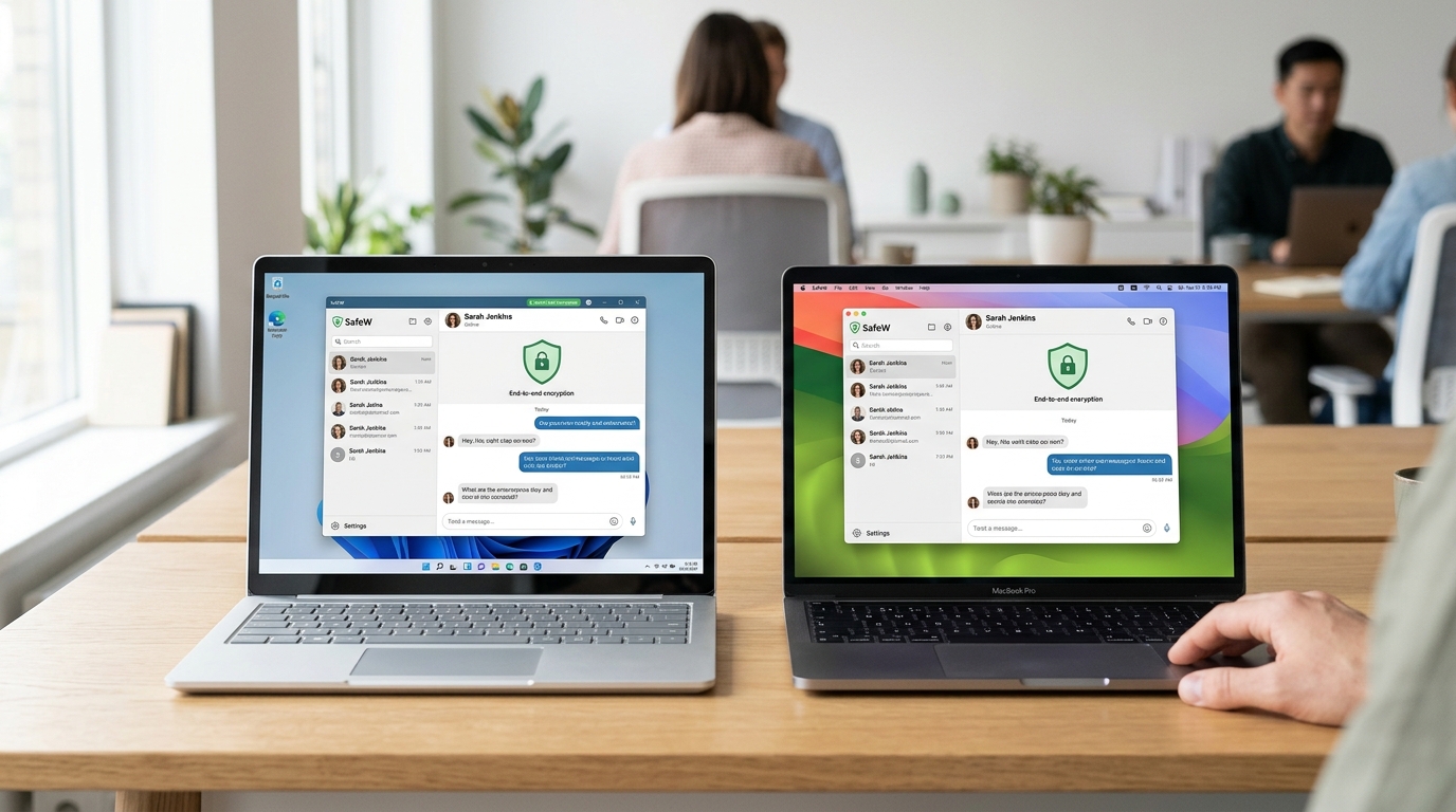 SafeW电脑版在Windows和macOS上的端到端加密通讯界面