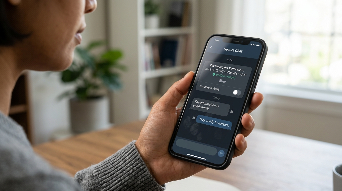Safew 端到端加密与密钥校验机制示意图