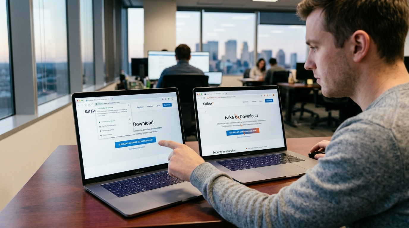 Safew 下载官方站与仿冒钓鱼站对照识别图